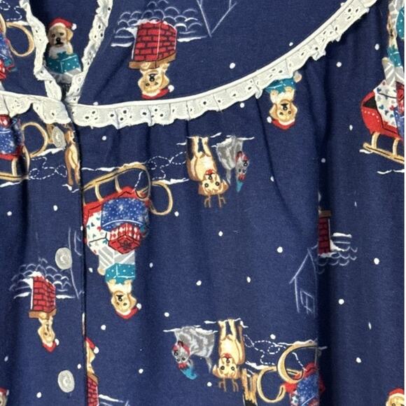 Lanz of Salzburg Women's XL Sleigh Puppies Flannel Nightgown Christmas Holiday - Picture 8 of 10